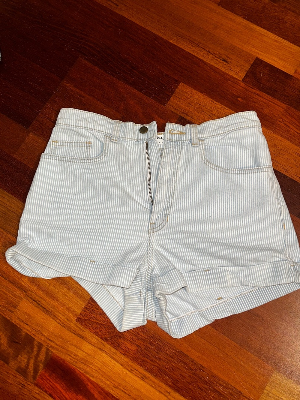 American Apparel Light Blue & White Pinstripe Jean Shorts